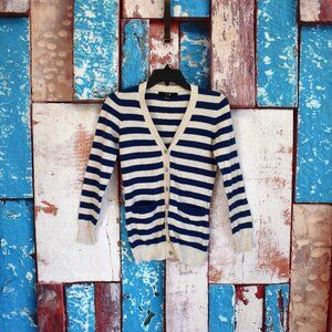 Women's Forever 21 Sweater Lightweight Stripe Button Juniors SMALL Blue-White